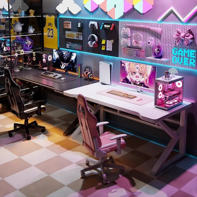 Desk Setup Bedroom - Escritorio Doble para Videojuegos, Mesa Larga